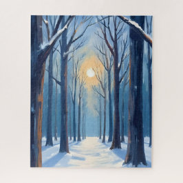Puzzle Bosque de Invierno Aquarela Árboles Azules