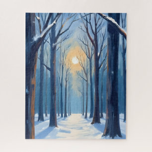 Puzzle Bosque de Invierno Aquarela Árboles Azules