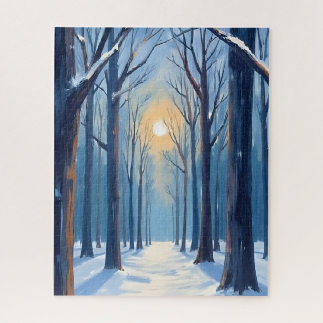 Puzzle Bosque de Invierno Aquarela Árboles Azules (Vertical)