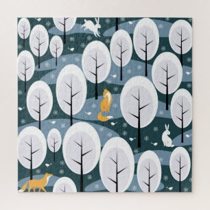 Puzzle Bosque de invierno de navidades: Patrón de animale