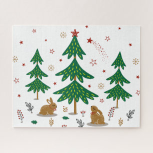 Puzzle Bosque de Navidad estrellado con conejos