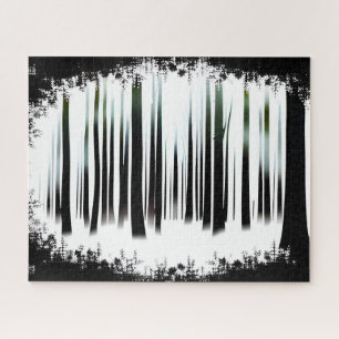 Puzzle Bosque de silueta de invierno blanco y negro