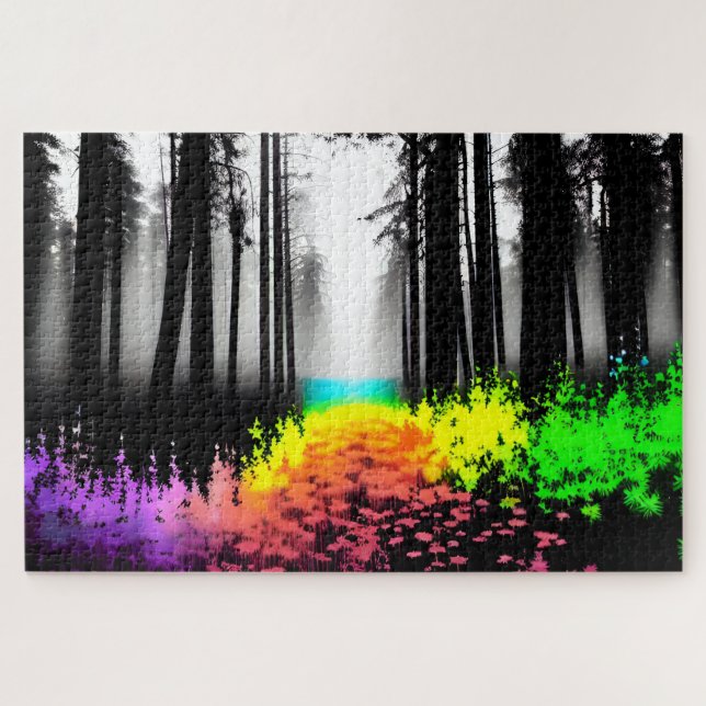 Puzzle Bosque de silueta negro y blanco y salpicadura de  (Horizontal)