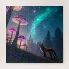 Puzzle Bosque de zorro de fantasía de hongos brillantes a