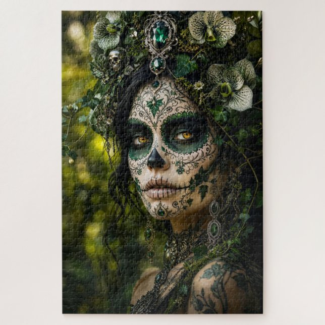 Puzzle Bosque Esmeralda Calavera – Botánica Verde (Vertical)