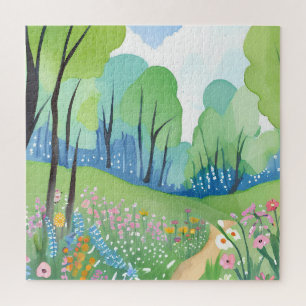 Puzzle Bosque Floral Flores Silvestres Acuarela Natural