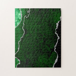 Puzzle Bosque Glamuroso Mármol Verde Chic Brillo de Plata