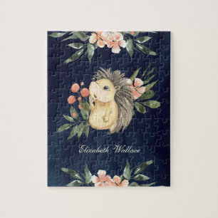 Puzzle Bosque Maderero Erizo Lindo Azul Marino Nombre