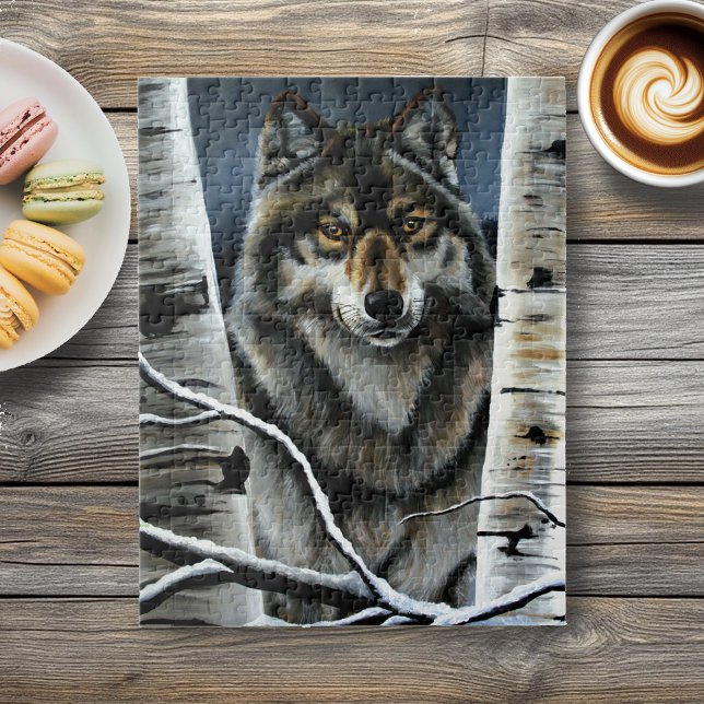 Puzzle Bosque Místico de Abedules Alfa Lobo Invernal Vida (Subido por el creador)