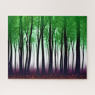 Puzzle Bosque místico morado verde suave rojo púrpura