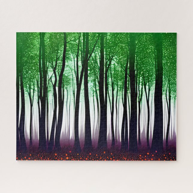 Puzzle Bosque místico morado verde suave rojo púrpura (Horizontal)