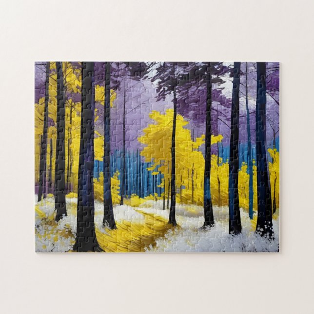 Puzzle Bosque moderno violento amarillo morado azul brill (Horizontal)