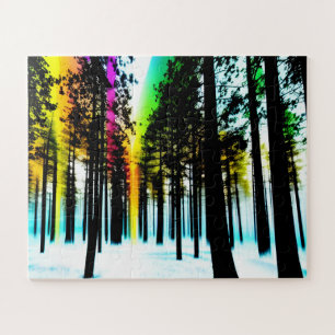 Puzzle Bosque negro de silueta con lustre arcoiris