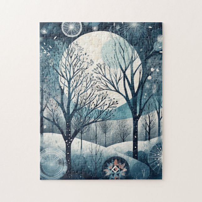Puzzle Bosque nórdico iluminado por la luna, personalizab (Vertical)