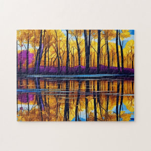 Puzzle Bosque Otoño Dorado junto al lago