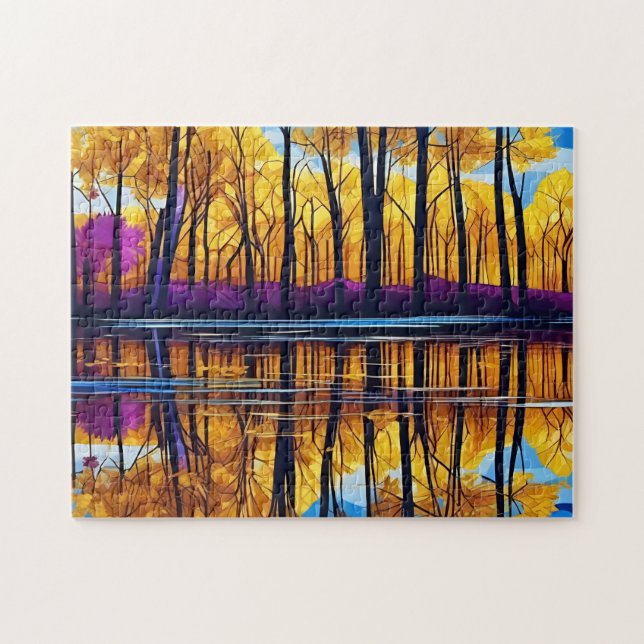 Puzzle Bosque Otoño Dorado junto al lago (Horizontal)