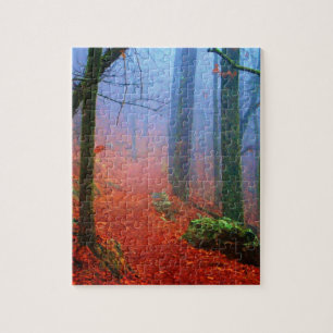 Puzzle Bosque Pintado Niebla Azul de Otoño