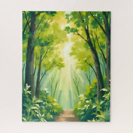 Puzzle Bosque Verde Exuberante | Paisaje Natural Acuarela