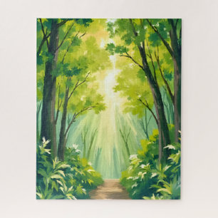 Puzzle Bosque Verde Exuberante   Paisaje Natural Acuarela