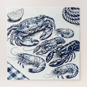 Puzzle Bosquejo de mariscos de langosta de cangrejo náuti