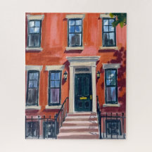 Boston Brownstones Massachusetts Acuarela