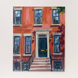 Puzzle Boston Brownstones Massachusetts Acuarela
