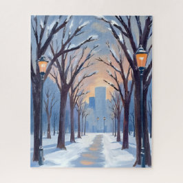 Puzzle Boston Common Winter Snowfall Watercolor