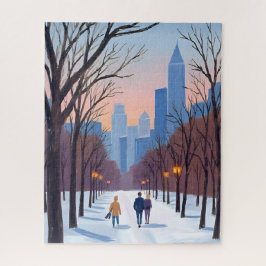 Puzzle Boston Common Winter Watercolor Painting