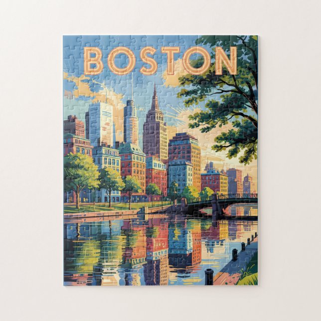 Puzzle Boston Massachusetts Skyline Travel Art Vintage (Vertical)