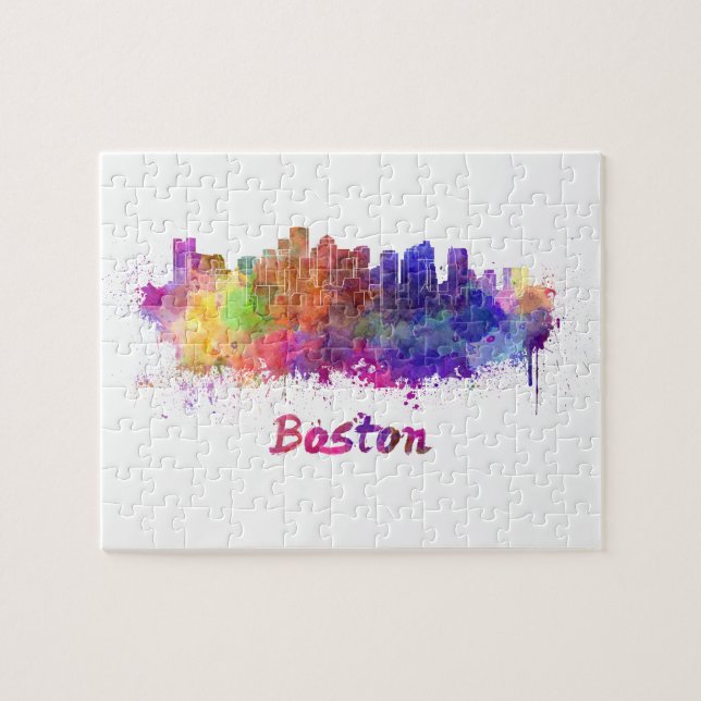 Puzzle Boston skyline in watercolor (Horizontal)