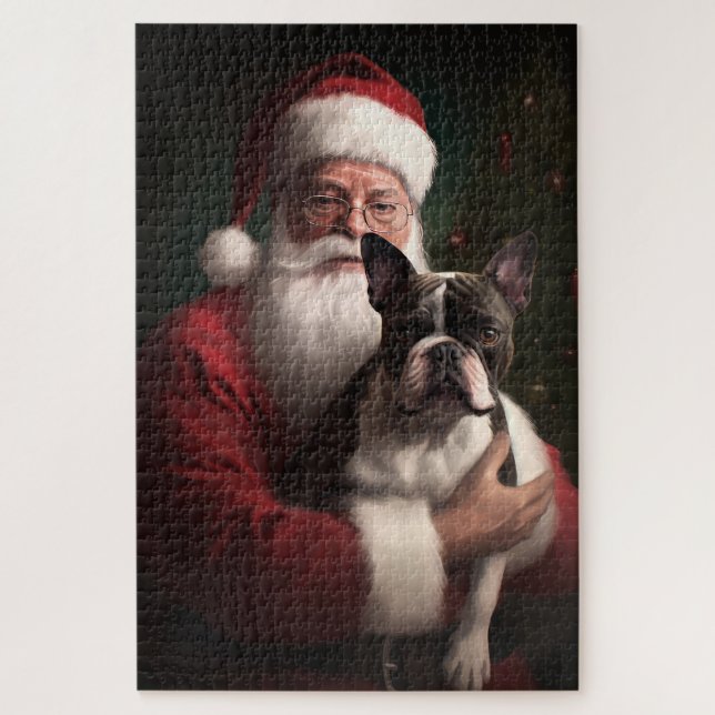 Puzzle Boston Terrier con Navidades festivos de Santa Cla (Vertical)