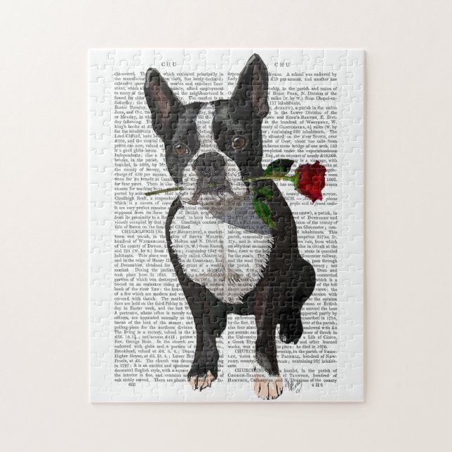Puzzle Boston Terrier con Rosa en boca (Vertical)