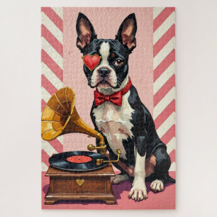 Puzzle Boston Terrier Elegante Monóculo de San Valentín