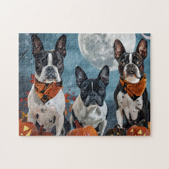 Puzzle Boston terrier Halloween espeluznante (Horizontal)