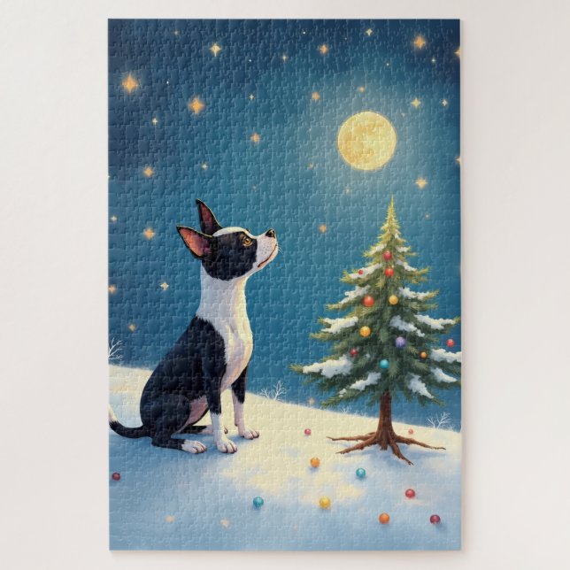 Puzzle Boston Terrier Midnight Star-Gazing Navidad (Vertical)