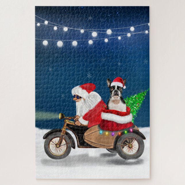 Puzzle Boston Terrier Perro Navidad Santa Claus   (Vertical)
