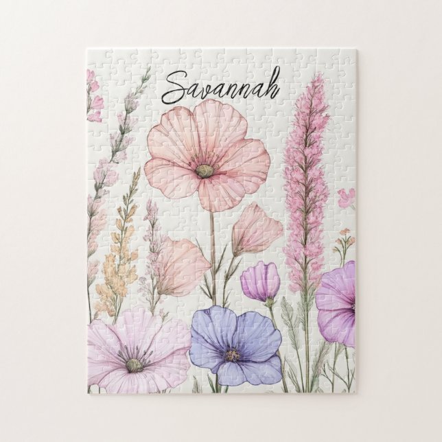 Puzzle Botánico de flores silvestres personalizado (Vertical)