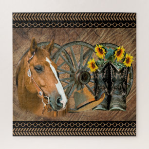 Puzzle Botas de vaquero de caballo occidental Sombrero de