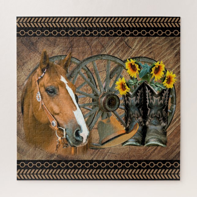 Puzzle Botas de vaquero de caballo occidental Sombrero de (Vertical)