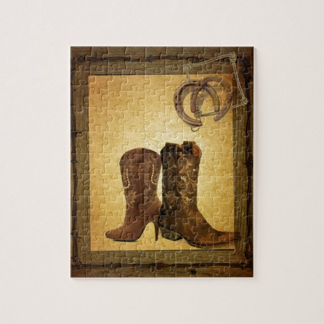 Puzzle botas de vaquero de herradura primitivas del país (Vertical)