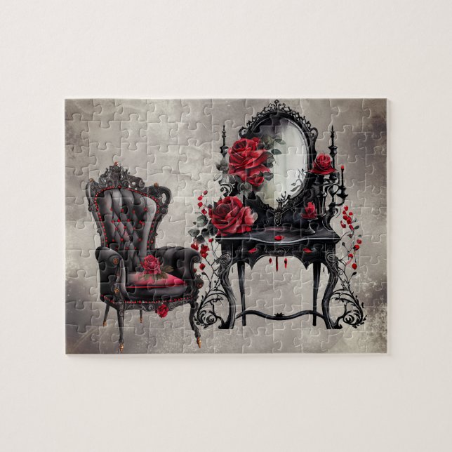 Puzzle Boudoir gótico | Vanidad antigua con silla de Cush (Horizontal)