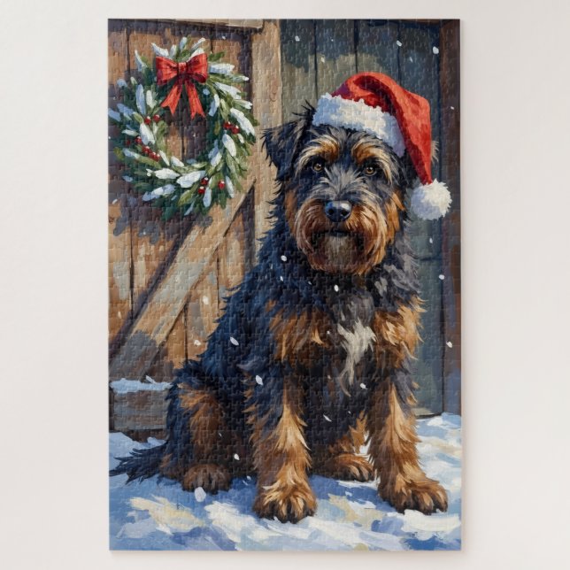 Puzzle Bouvier des Flandres Snowy Farm Christmas (Vertical)