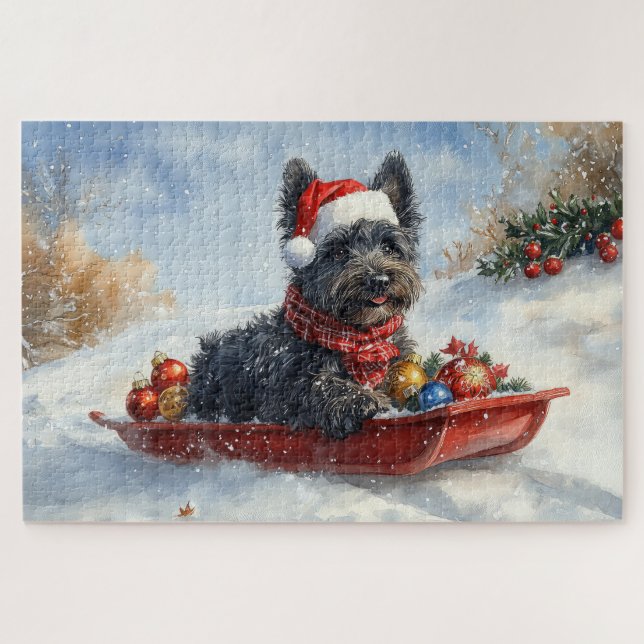 Puzzle Bouviers Des Flandres Dog en Navidades seductores (Horizontal)