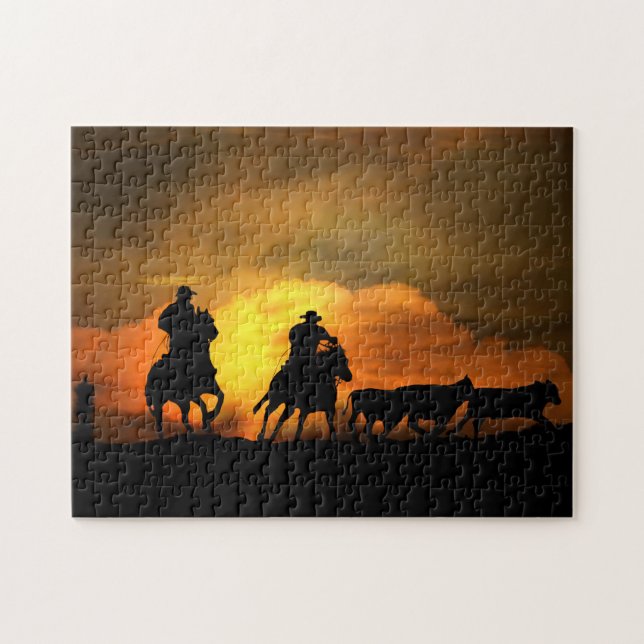 Puzzle Bovino con vaqueros y caballos (Horizontal)