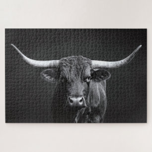 Puzzle Bovino de acero monocromo de Longhorn