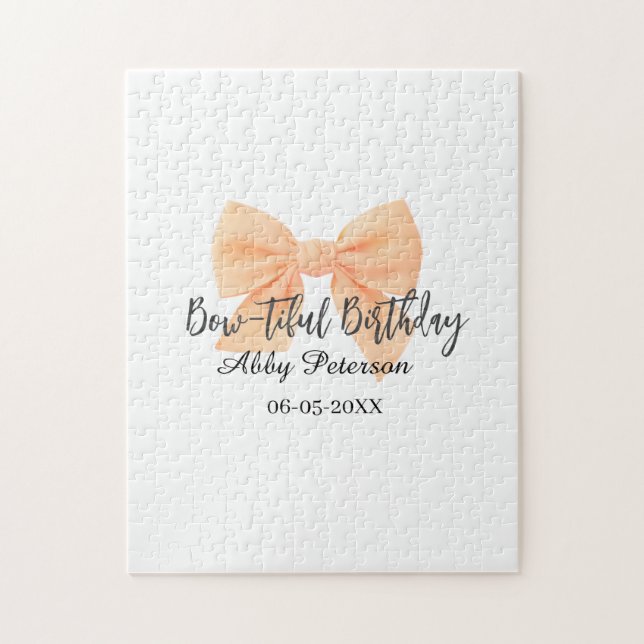Puzzle Bow-tiful birthday orange bow name date simple pas (Vertical)