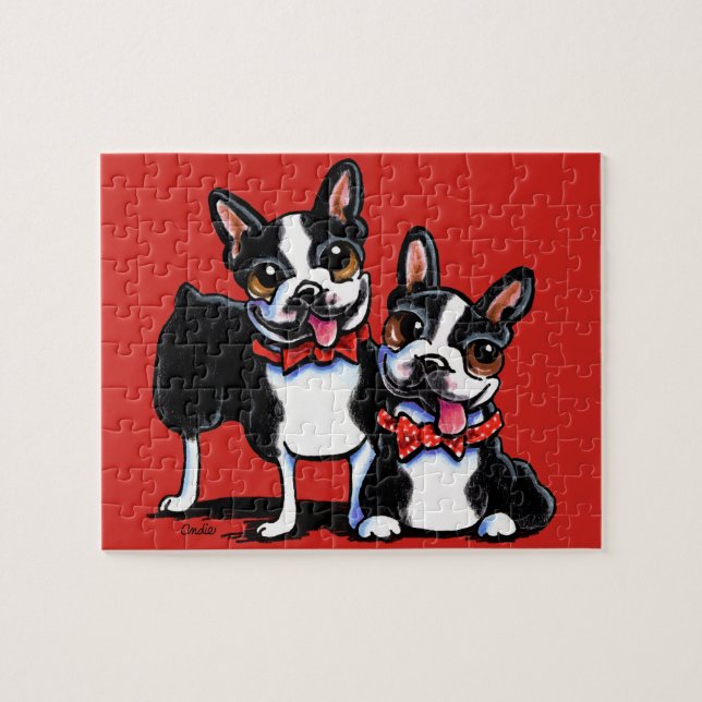 Puzzle Bowtie Boston Terriers Off-Leash Art™ (Horizontal)
