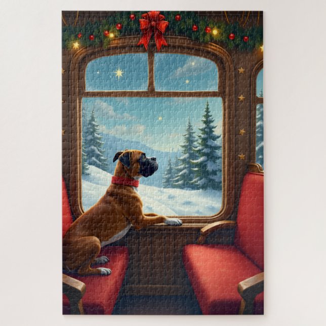 Puzzle Boxer Christmas Eve Train Ride Painting (Vertical)