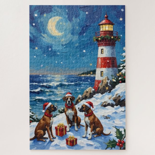 Puzzle Boxer Christmas Lighthouse Holiday (Vertical)