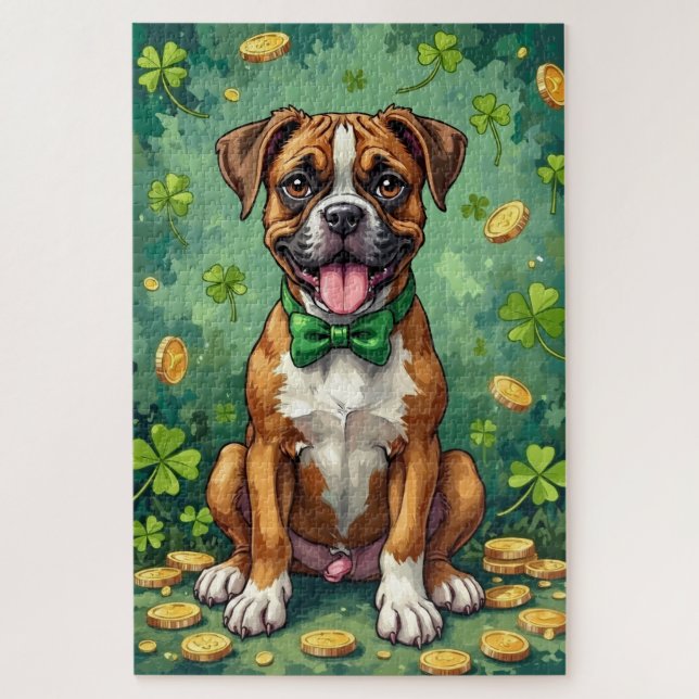 Puzzle Boxer Día de San Patricio Perro Feliz Afortunado (Vertical)
